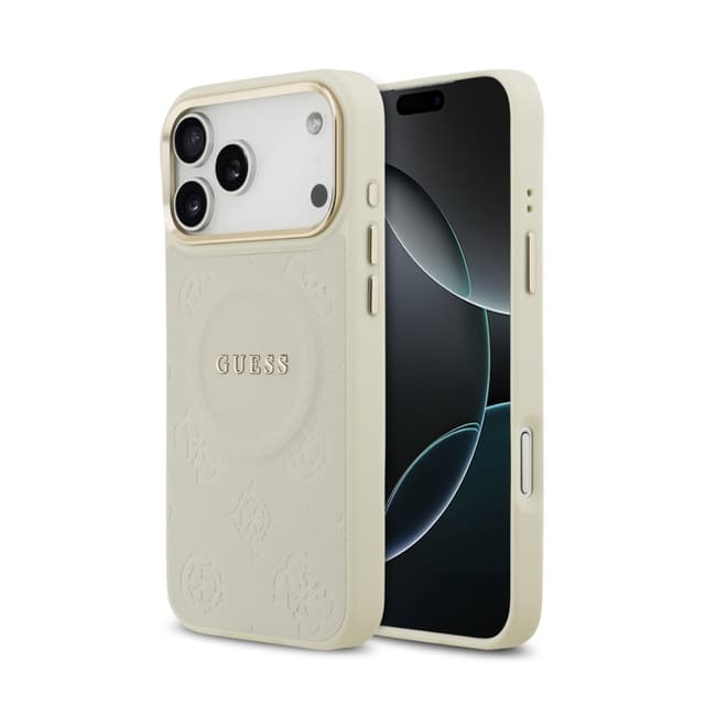 Оригинален кейс Guess Peony Hot Stamp MagSafe За iPhone 17 Pro Max - Бежов