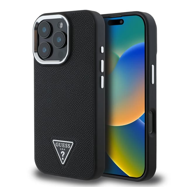 Оригинален кейс GUESS HC MAGSAFE GRAINED PU TRIANGLE LOGO iPhone 16 Pro - черен