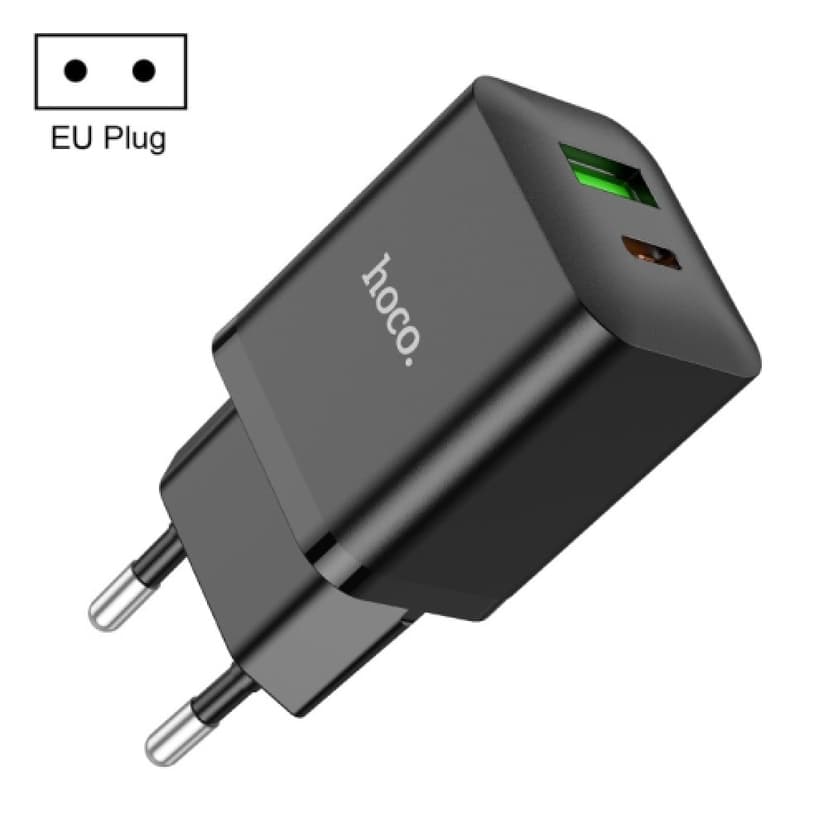 Бързо мрежово зарядно устройство HOCO N28 “Founder” 20W (USB-C + USB-A) – Черно