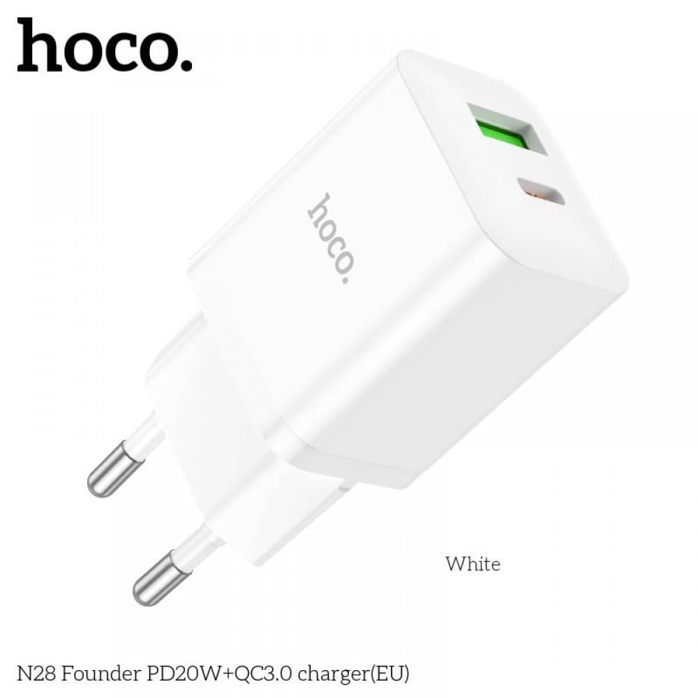 Бързо мрежово зарядно устройство HOCO N28 “Founder” 20W (USB-C + USB-A)