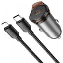 Комплект мини зарядно за кола с кабел HOCO NZ16 “Rigorous” PD30W (USB-C към Type-C, 1M) – Черен — снимка 5