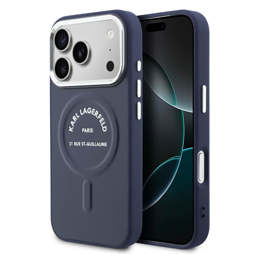 Оригинален кейс Karl Lagerfeld Hardcase MagSafe PU w/ Karl RSG Logo за iPhone 17 Pro Max – Син