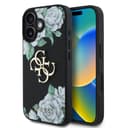 Оригинален кейс Guess Grained PU Roses and Big 4G Logo за iPhone 16 – Черен — снимка 1