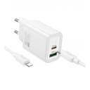 Зарядно устройство HOCO N63 Gentle GaN 30W в комплект с кабел Type-C към Type-C (1 метър) – Бяло — снимка 1