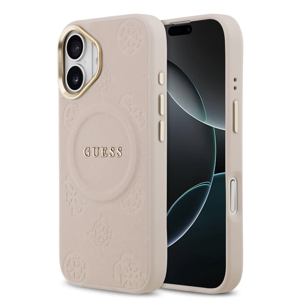 Оригинален кейс Guess Peony Hot Stamp MagSafe За iPhone 17 - Розов