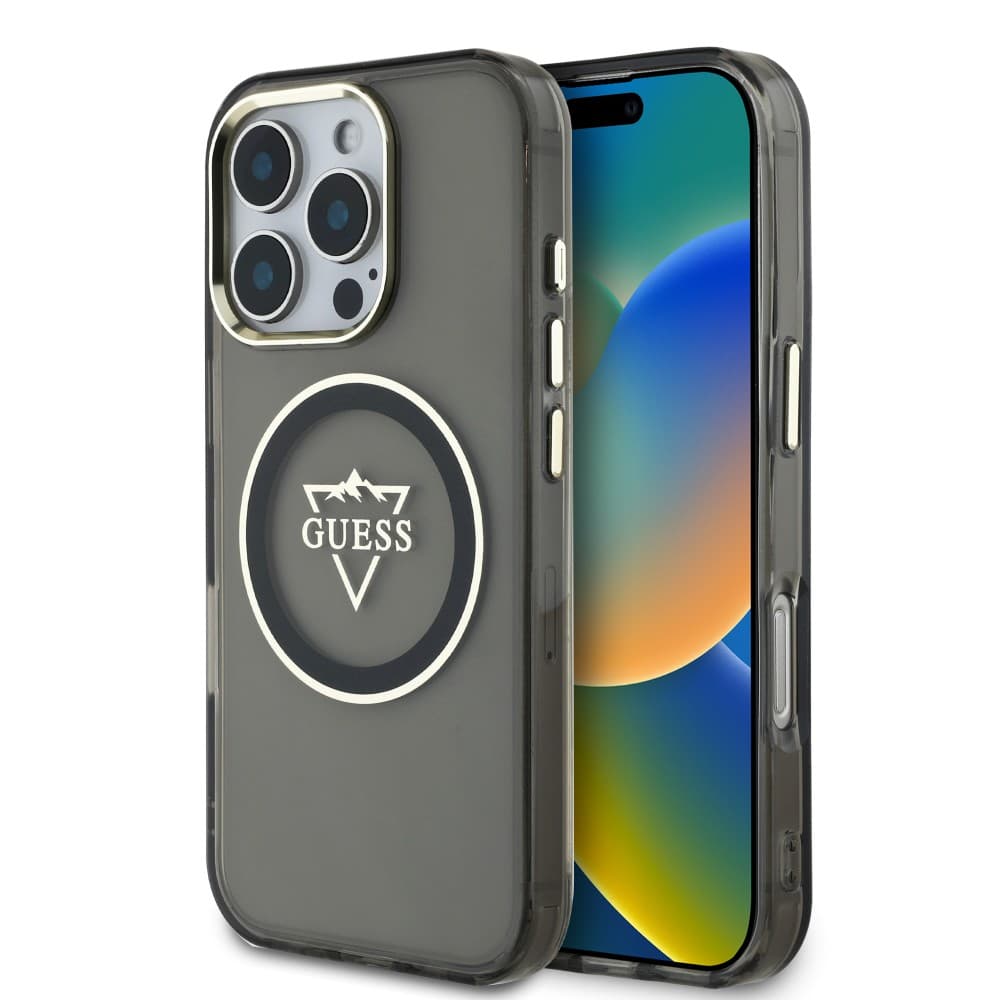 Оригинален кейс GUESS HC MAGSAFE IML METAL MOUNTAIN LOGO iPhone 16 Pro - черен