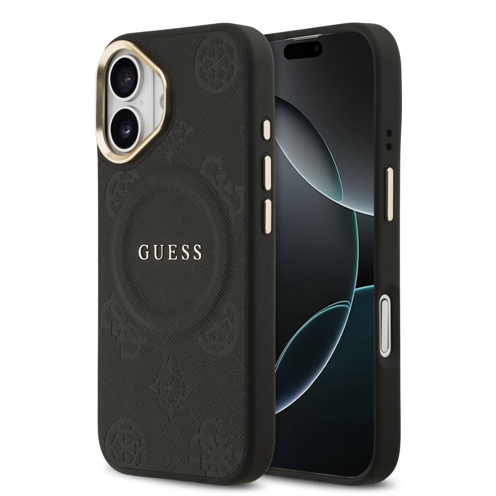 Оригинален кейс GUESS HC MAGSAFE PU W/ PEONY HOT STAMP iPhone 17 - Черен