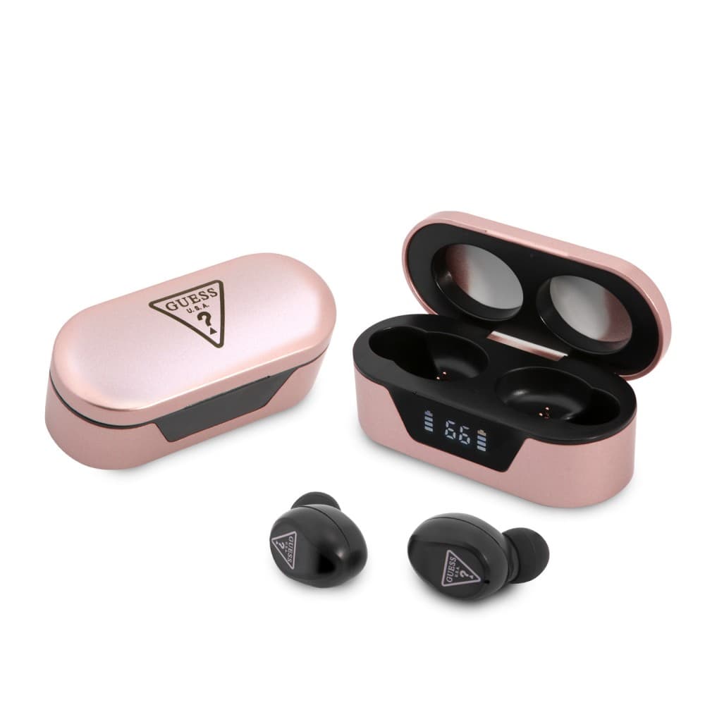 Безжични Bluetooth слушалки TWS GUESS DIGITAL BT5 TRIANGLE LOGO - Розови