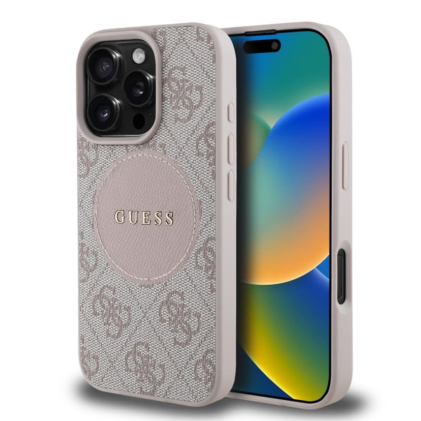Оригинален кейс Guess Hardcase MagSafe PU 4G Circle w/ Classic Logo за iPhone 16 Pro Max – Розов