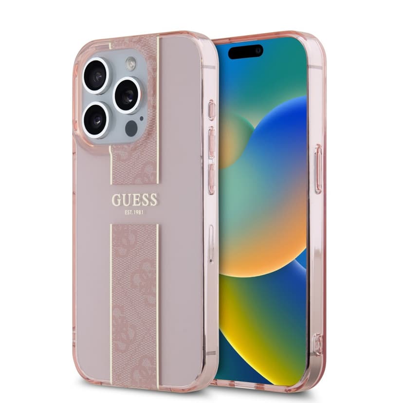 Оригинален кейс Guess Hardcase IML 4G Stripe за iPhone 15 Pro Max – Розов