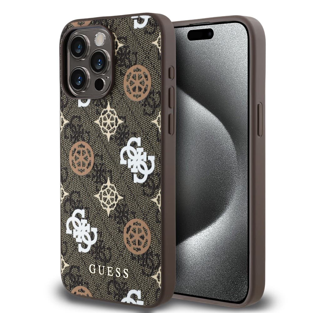 Оригинален кейс Guess MagSafe PU Peony on 4G Background за iPhone 15 Pro