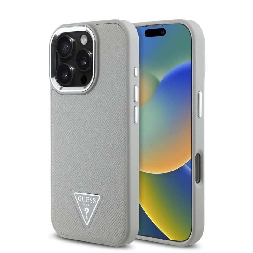 Оригинален кейс Guess MagSafe Grained PU Triangle Logo за iPhone 16 Pro Max – Бежов