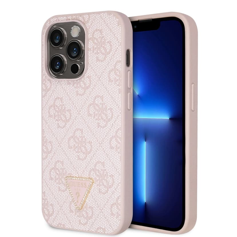 Оригинален кейс Guess PU Leather 4G Logo Strass за iPhone 14 Pro – Розов